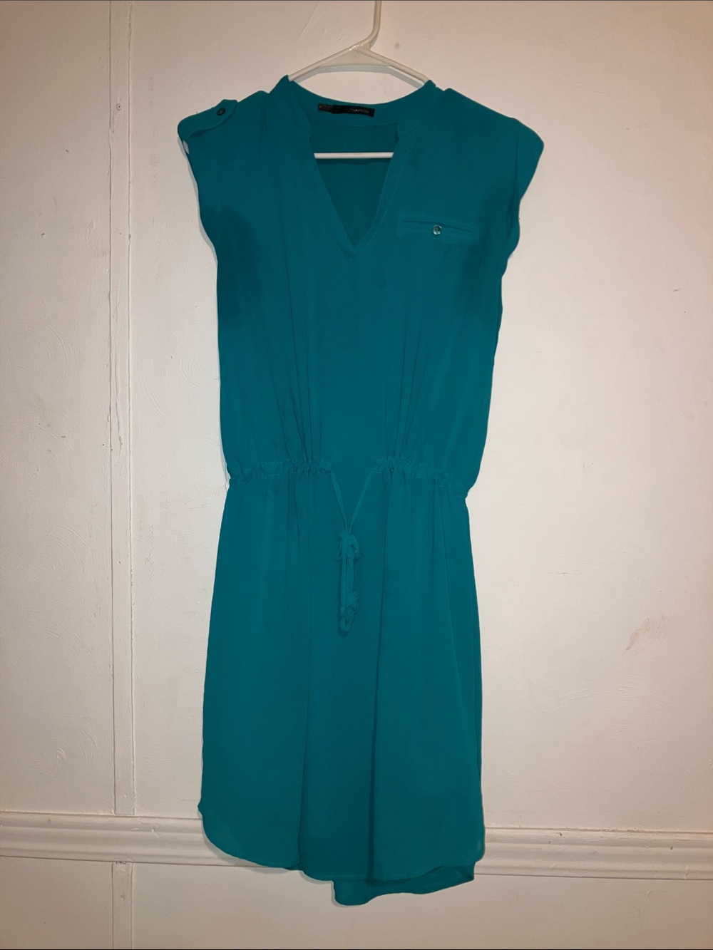 Maurices Teal V-Neck Drawstring Waist Mini Dress